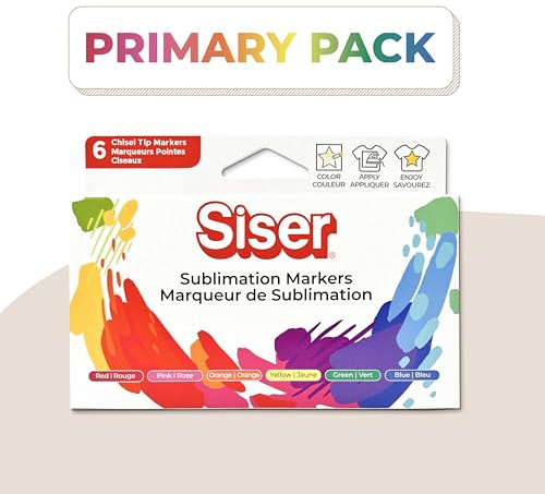 Siser Pennarelli Sublimatici - Primary Pack. Set da 6 pennarelli con punta tonda, fine e a scalpello. Versatili e compatibili con i plotter Siser Juliet e Romeo, tramite il portapennarello incluso.