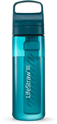 LifeStraw Go Series — BPA-fri vattenflaska för resor och daglig användning tar bort bakterier, parasiter och mikroplast, förbättrar smaken, 645 ml Laguna blågrön