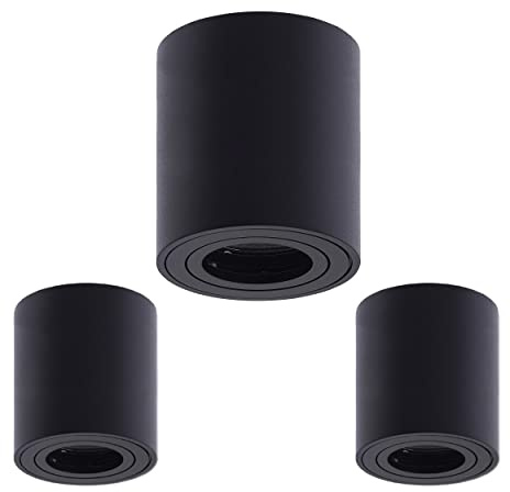 Oktaplex 3 Stück Aufbauspot Lile M für GU10 & LED Module 230V schwarz | Aluminium rund LED Aufbaustrahler Aufbaurahmen für GU10 & Ø50 mm LED Module, 30° schwenkbar, IP20, Direktanschluss 230V