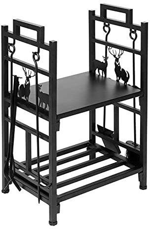 luckxuan Kaminholzhalter/Kaminholzständer Große Kapazität Doppel-Layer-Brennholz-Speicher-Eisen-Rack-Regal-Organizer-Kamin-Holzständer Feuerholzregal Holzhalter