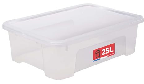 Sundis View Box, caja almacenaje con tapa, 25l de capacidad, plastico transparente, apilable, ideal para guardar armarios, la oficina, el lavadero o el cuarto de baño