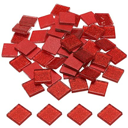 Sourcing Map Red Glass Mosaic Tiles, 2 x 2cm, 50 Pieces (200g), DIY Crafts, Home Decoration