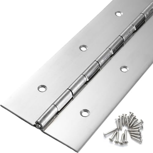 Bisagra de piano resistente de 50 x 7,6 cm de ancho, bisagra de piano de acero inoxidable de 0,060 pulgadas de grosor para gabinetes resistentes, puertas, cajas de herramientas, caja de madera, placa