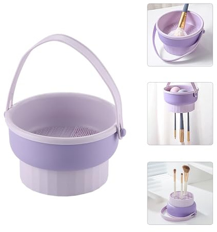 COCOMU Tapis De Nettoyage Pour Pinceaux De Maquillage,Support 3 en 1 en Silicone Pour Pinceaux De Maquillage,Outil De Nettoyage Portable et Pliable Pour Les Pinceaux De Maquillage(violet)