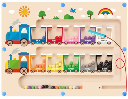 Montessori Spielzeug Magnetspiel Labyrinth ab 2 3 4 5 Jahre, Holzspielzeug Kinderspielzeug Lernspiele Busy Board, Magnet Spielzeug Kinder Motorikspielzeug Sortierspiel Geschenk für Mädchen Jungen
