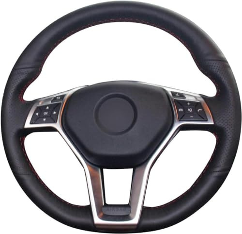 Handgenähter schwarzer Leder-Lenkradbezug für Mercedes Benz C-Klasse W204/E-Klasse W212/CLS-Klasse C218/GLA 45 AMG X156/SL-Klasse R231/SLK-Klasse R172