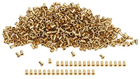 HERCHR 500 Stück Messingnieten, Hohlnieten-Set, Hohle Bindeschrauben, Messing-Flachkopfniete, Hohlnieten, Ösen Für Die Scrapbook-Lederreparatur(1.7x3.5x2.8mm)