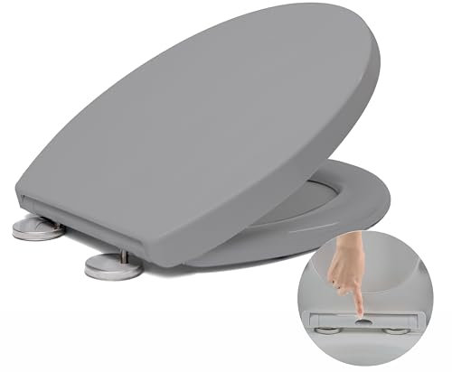 Asiento de inodoro de cierre suave, asiento de inodoro de cierre suave con liberación rápida para una fácil limpieza, asientos de inodoro estándar en forma de O, fijación superior simple, asiento de