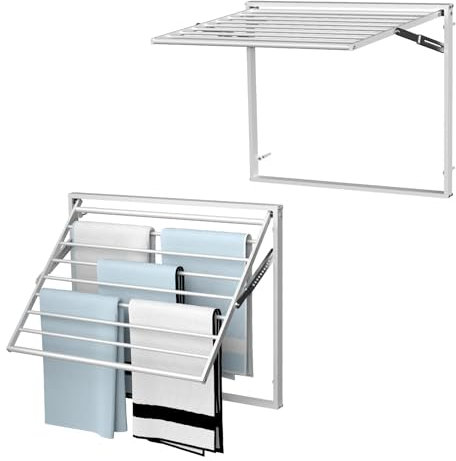 ybaymy Wäschetrockner Wand,90 Grad faltbares 80cm langes Wandtrockner,25kg belastbares Trockengestell mit 8 runden Aufhängestäben,Verstellbarer Handtuchhalter,geeignet für Badezimmer(2er Set)