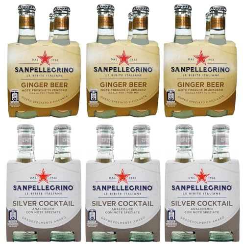 San Pellegrino Silver Lot de 24 bouteilles jetables en verre pour cocktail sans alcool + bière au gingembre avec notes de gingembre 20 cl
