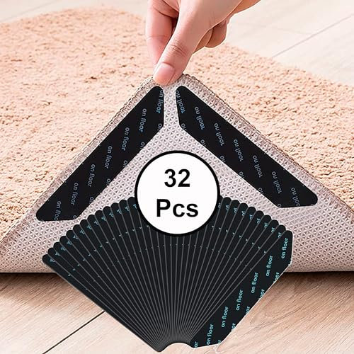 ADARPA 32 Bases Antideslizante Alfombra, Pinzas Reutilizables y Lavables para Alfombras | Bases Antideslizante para Alfombras Vinilicas, Dormitorios, Baño, Salón, Cocina, Oficina, Interior y Exterior