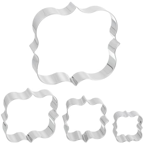 QUARKZMAN TagliaBiscotto Set per Cottura Acciaio Inox Argento Tono Square Cornice Extra Largo + Square Cornice Largo + Square Cornice Medio + Square Cornice Piccolo