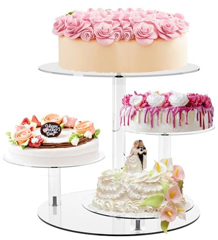 YestBuy Présentoir à Cupcakes Rond à 4 Niveaux pour gâteaux de 20,3 à 30,5 cm, Tour d'arbre à Cupcakes à étages, présentoir Transparent pour Table de Dessert, Mariage, fête d'anniversaire