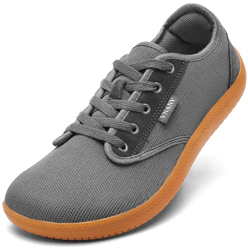 VNANV Men's Barefoot Shoes Wide Toe Box | Minimalist Zero Drop Sneakers for Walking & Gym | Breathable Mesh Cross Training Footwear | Lightweight Natural Feel for Balance & Posture(B-Grey/Gum,10.5)