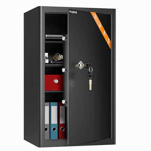 WASJOYE Möbeltresor Mit Schlüssel-Schloss, 67L Groß Wandtresor für Zuhause/Büro, 2 Schlüssel für Geld, Schmuck, Medikamente, Laptop und Dokumente (62.5 * 37 * 31cm)