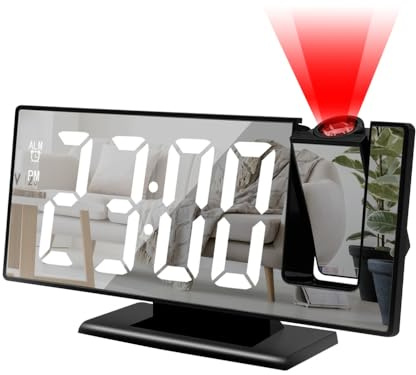 Projektionswecker, Projektion Digitaler Wecker, LED-Display, 3-stufiger Dimmer Digital Alarm Clock mit 180° drehbarer Projektion und Schlummerfunktion für Schlafzimmer, Decke, Wand, Haus, Senioren