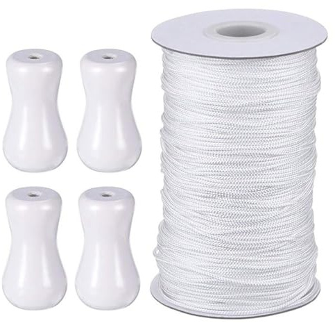 Roman Blind Cord Kit, 50m 1.8mm Braided Lift Shade Cord and 4 Pieces Wooden Knobs for DIY Curtain Craft, Roman Shade