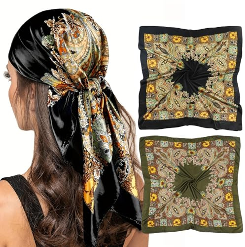 vimate huvudduk för kvinnor 76 cm fyrkantig sidenkänsla satin scarf för hår wrapping och sömn på natten., 2-delat, 35'' X 35'' (90x90cm)
