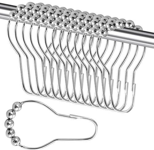 Shower Curtain Hooks, 12 Pcs Roller Balls Bath Curtain Rings Stainless Steel Practical Rust-Resistant Shower Curtain Rings for Bathroom Shower Curtain Rods