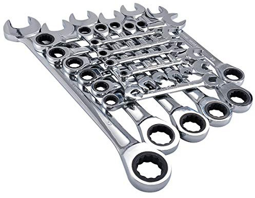 HOHXEN Llave de Trinquete de 6 mm - 32 mm, Llave Combinada Llave de Trinquete de Cabeza Fija Llave Combinada, Acero al Cromo Vanadio - 21 Pieza