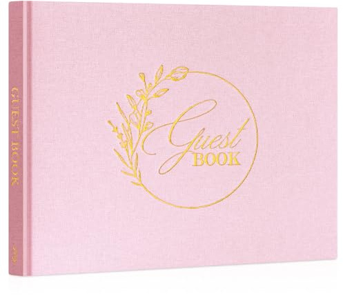 Lanpn Libro de Visitas de Boda en Blanco, Libro Firmas Boda de Lino, Libros de Firmas para Bodas, Aniversario, Bautizos, Cumpleaños, Libro de Recuerdos, álbum de Invitados de Boda (108 Páginas, Rosa)