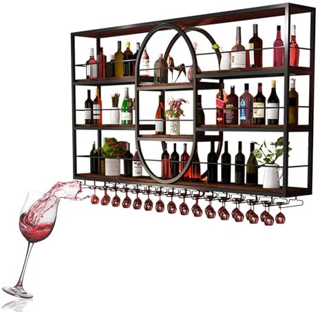 WXZXWXZX Botellero Vino Pared con Luz Vinoteca Mueble Bar Garrafeira Mini Bar Wine Rack Mueble Comedor Cocina con Soporte Copas Colgante para Cocina Bar Comedor(Nero,100 * 20 * 120cm)