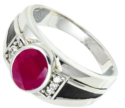 JEWELFORCE Versilberter Bandring Rubin Lab Grown Edelstein Herren Damen SteinAlle Größen Handgefertigter Schmuck JSR-1166AM_58 (18.5)