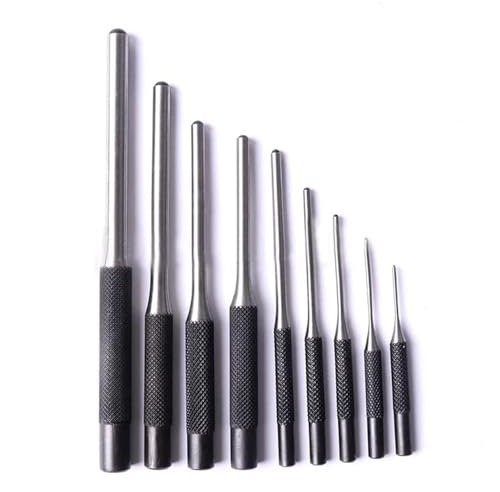 ZSjing 9-teiliges Stahl-Multi-Size-Rundkopf-Stift-Set, Grip-Spannstifte, Stanzwerkzeug-Set, professionelles Hohlende-Starter-Schlagmeißel-Werkzeug