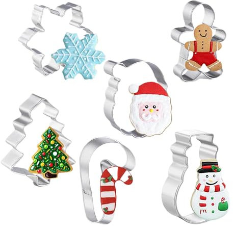 Stampi per biscotti natalizi, Set di timbri per biscotti natalizi | Stampi per biscotti in acciaio inox, kit di formine per biscotti da 6 pezzi | Stampi per biscotti in rilievo