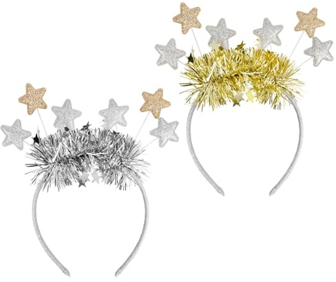 BOFUNX 2 Stücke Silvester Haarreif Weihnachten Sterne Haarreif Haarband mit Glitzer Sterne Lametta Stirnband Haarschmuck für Weihnachten Silvester Party Fotorequisiten