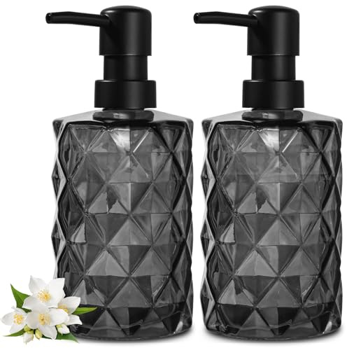 Gmisun Seifenspender, 330ml Seifenspender Glas, 2 Stück Spülmittelspender Schwarz, Moderne Pumpspender Aus Glas Für Badezimmer, Handseifenspender, Flüssigseifenspender