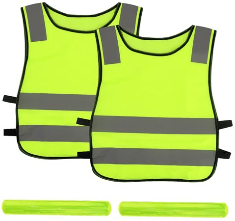 2 stycken varningsväst för barn med 2 reflekterande armband, säkerhetsväst för barn, lätt reflektorväst för barn, mycket reflekterande barnvarningsväst, andningsbar varningsväst för sport, löpning,