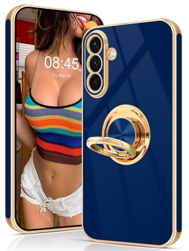Tveinan for Samsung Galaxy S25 5G Case with 360° Rotation Ring Holder Stand, Slim Soft Shockproof Cover with Magnetic Car Holder Flexible TPU Phone Case for Samsung S25 - Navy Blue
