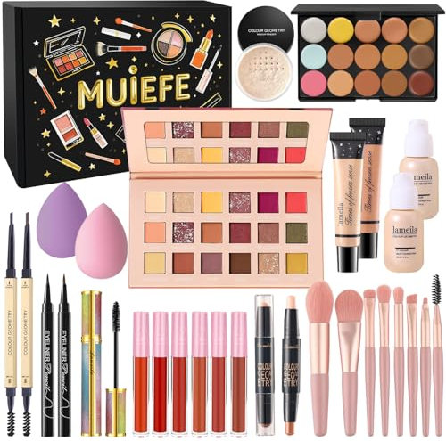 Muiefe Makeup Set, All in One Make Up Starter Kit, Cosmetic Makeup Bundle Include Eyeshadow Palette Foundation Lip Gloss Concealer Eyeliner Mascara, Makeup Gift Sets for Women & Teenage Girls