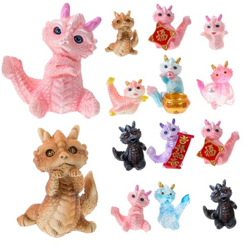 ADOCARN 12 Kleiner Drachenfiguren Aus Kunstharz Kompakt Und Robust Tischdekoration Für Mikrolandschaften Tierkreiszeichen Drachen Für Schreibtisch Und Garten