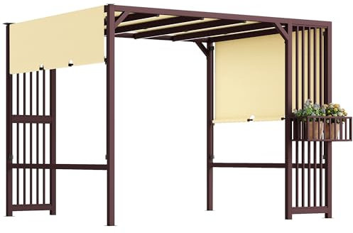 Outsunny Pergola Gazebo 3 x 2,5 m UV 30 + stabile resistente all'inverno, protezione solare regolabile con tetto apribile, per giardino, balcone, marrone scuro