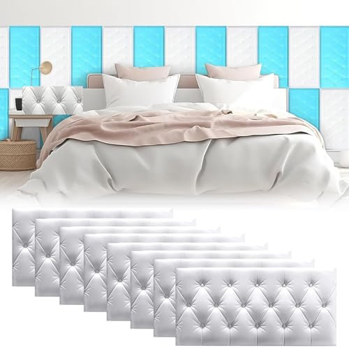 3D Soft Wall Panels Peel and Stick Headboard Cushions - 8 Waterproof Acoustic Wall Panels for Bedroom and Living Room Impact-Resistant Decor Easy Installation.