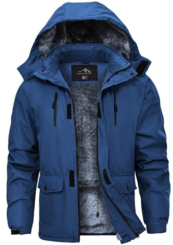 Tansozer Arbeitsjacke Herren Winter Wasserdicht Snowboardjacke Fleece Gefütterte Winterjacke Wandern Thermojacke Angeln Anorak, Denim-Blau, L