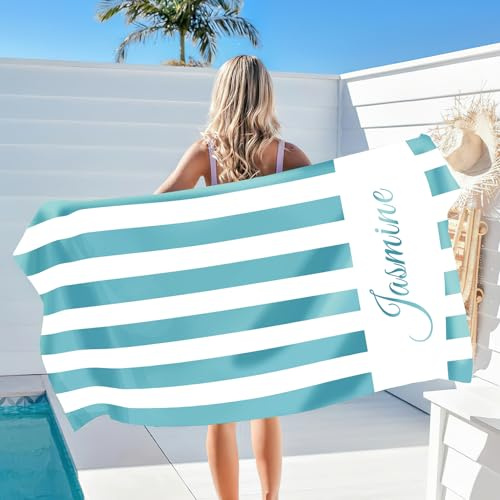 TERRALIX Personalisierte Strandtücher mit Namen, Mikrofaser-Strandtuch für Kinder, schnelltrocknendes, sandfreies großes Handtuch für Pool, Reisen, Camping, Schwimmen, Beruf