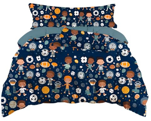 various Juego de Funda Nórdica Infantil para Cama 90cm de 3 Piezas - Funda Nórdica 150x220cm, 1 Funda de Almohada 45x110cm y Bajera Ajustable 90x190, Poliéster Suave y Transpirable (Futbool)