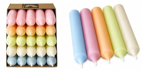Kurze Stabkerzen in Pastell 10 cm Ø 2,2 cm – 25er Set Pastell Mix – durchgefärbt – Made in Germany – 4h Brenndauer – Deko Kerzen Hochzeit, Party, Weihnachten & Vintage - Tafelkerzen (Set 5)