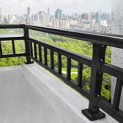 Ringhiera per Esterni Nera in Acciaio Zincato Corrimano per Scale Interne/Esterne Antiscivolo Parapetto Balcone Terrazze Esterno Recinzione Guardrail di Sicurezza Innalzamento(L 110 cm/43.3 in)