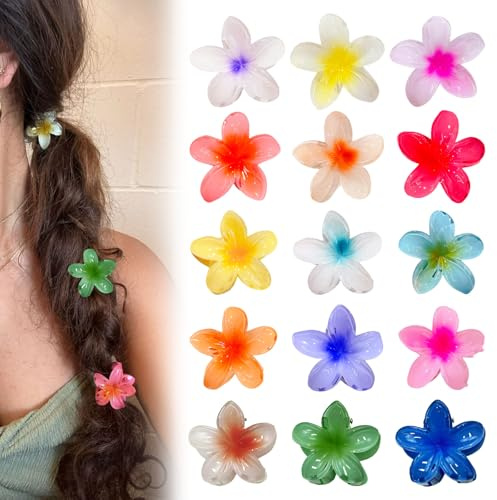 Blumen Haarklammer Klein,RoadLoo 15 Stück Haarklammer Blume Haarspange Blume für Damen Mädchen Strand Resort Stil Grab Clip Haarstyling Zubehör Blumen Haarspange Haar-Accessoire 4cm