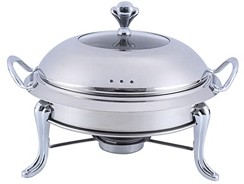 HAVVMK Chafing Dish Rotondo in Acciaio Inox da 3 Litri, scaldavivande, Set per Buffet e Catering, con teglia per Alimenti, Contenitore per combustibile e Coperchio per Feste e Matrimoni (