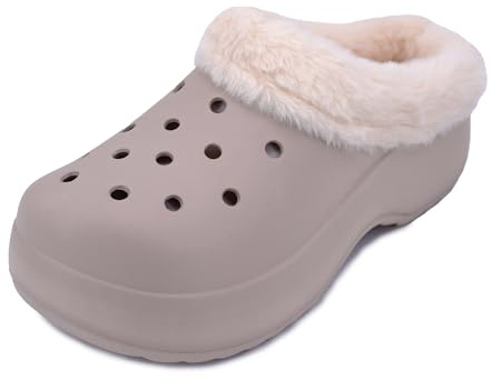 JOMIX Pantofole Donna Invernali con Pelliccia Ciabatte Gomma EVA Zeppa Leggera Antiscivolo Zoccoli da Esterno e Casa Sabot con Pelo Caldo Ideali per Parquet e Piastrelle WEW255255 Khaki 40/41