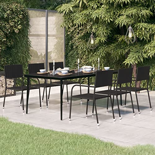 HaoChrymec Mesa de Comedor para Exterior, Estructura de Acero y Cristal Templado, Diseño Minimalista y Resistente a la Intemperie, Mesa Jardín Exterior, Patio o Balcón,Negro, 200 x 100 x 74 cm