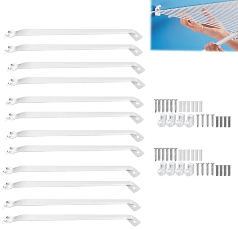 Ojeemii 12PCS 12 Inch Wire Shelf Brackets, Heavy Duty Wire Shelving Support Brackets, Closet Rack Support with 8PCS Wire Shelf Clips, Closet Wire Shelf Support Brackets for Laundry, Closet, Garage