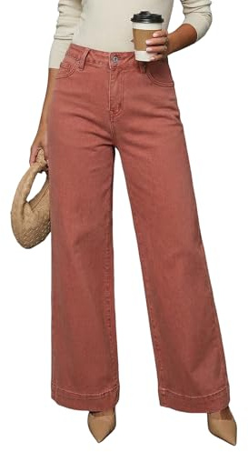 Dokotoo Womens Casual High Waisted Cargo Jeans for Women Stretch Wide Leg Loose Stretch Denim Pants Brown 2026 Size 16