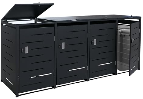 Mendler 4er-Mülltonnenverkleidung HWC-E83b, Mülltonnenbox Mülltonnenabdeckung, 117x265x80cm, anthrazit, Stahl 90kg