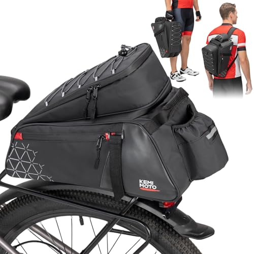 KEMIMOTO Borsa Bici Posteriore 3 in 1, 15L Borsa per Bicicletta Posteriori Impermeabile con Copertura Anti-Pioggia, Borse per Bici con Tracolla e Maniglia per Strada Bike Mountain Bike